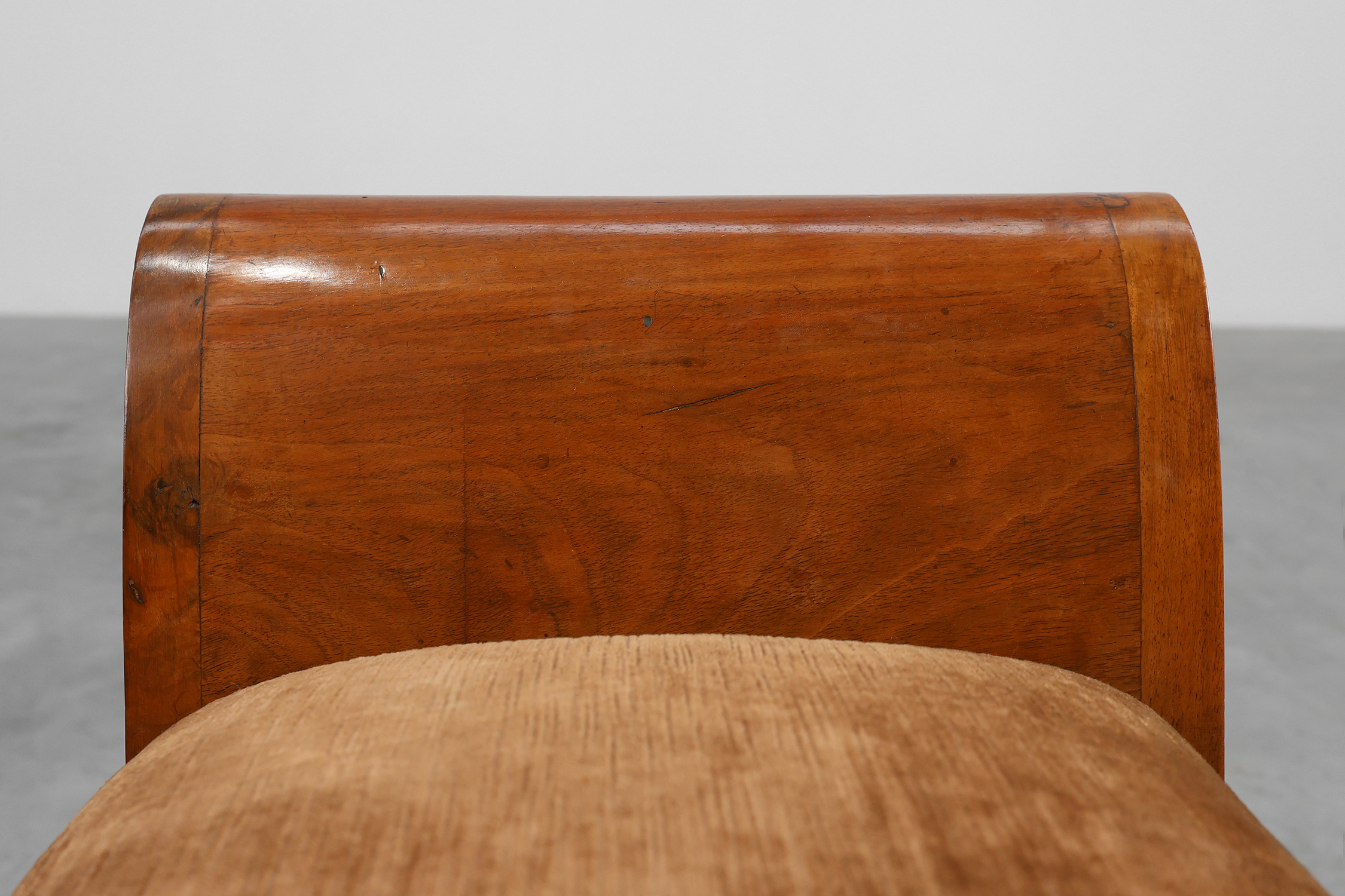 Art Deco Walnut Stool with Original velvet Upholstery, Italy ca. 1920thumbnail